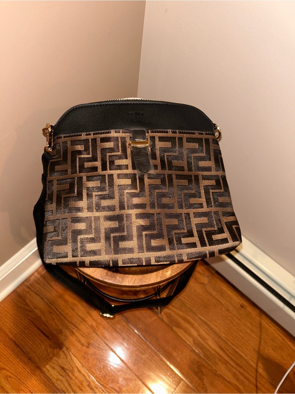 Black and Brown Geometric Crossbody Bag